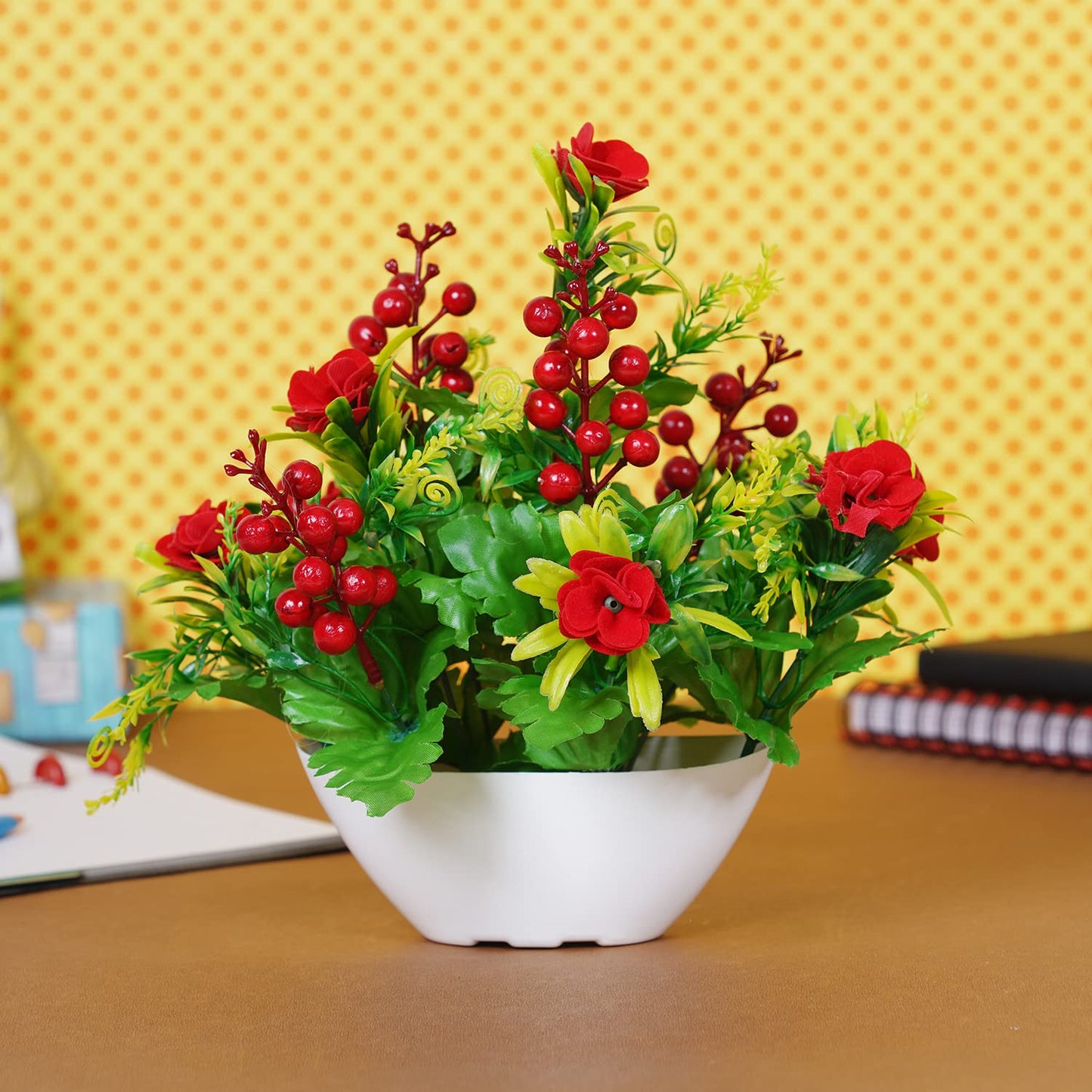 Dekorly Small Fake Flower, Artificial Potted Flower, Faux Mini Flower Indoor