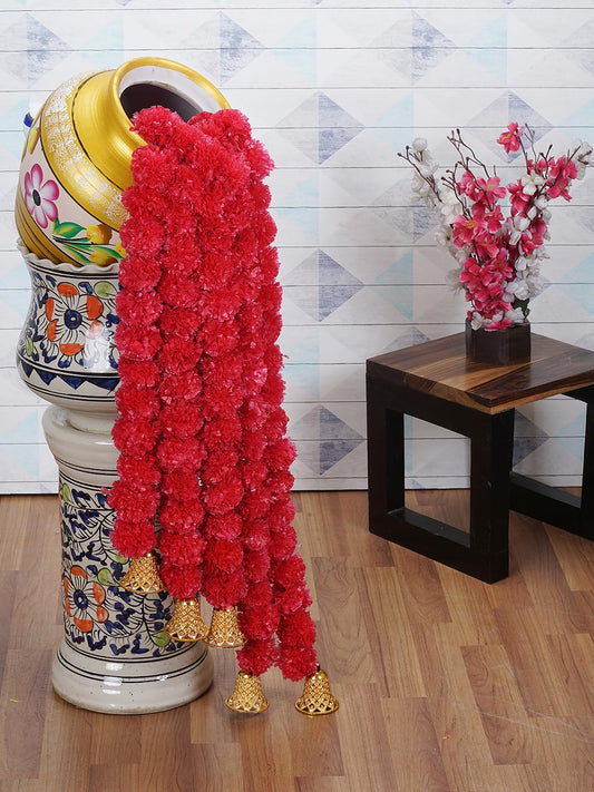 Dekorly Artificial Marigold Flowers Garland with Golden Bells For Indoor Outdoor