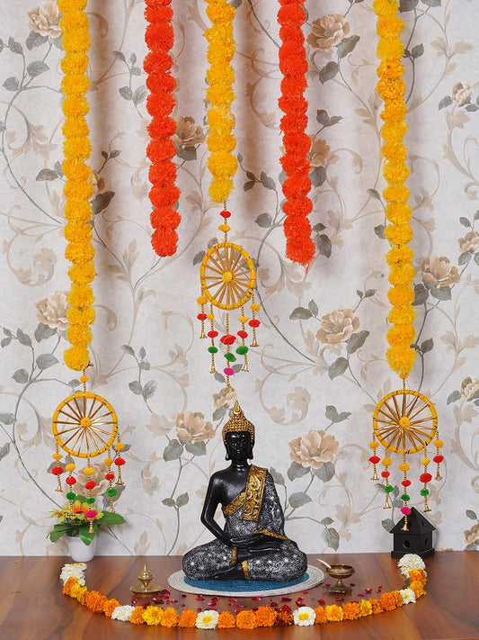 Dekorly Artificial Marigold Flowers Garland with Chakra Home Office Decor