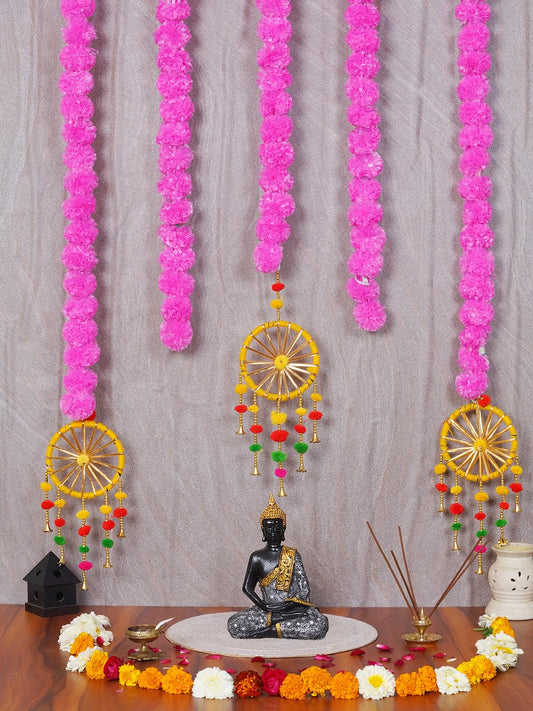 Dekorly Artificial Marigold Flowers Garland with Chakra Home Office Decor