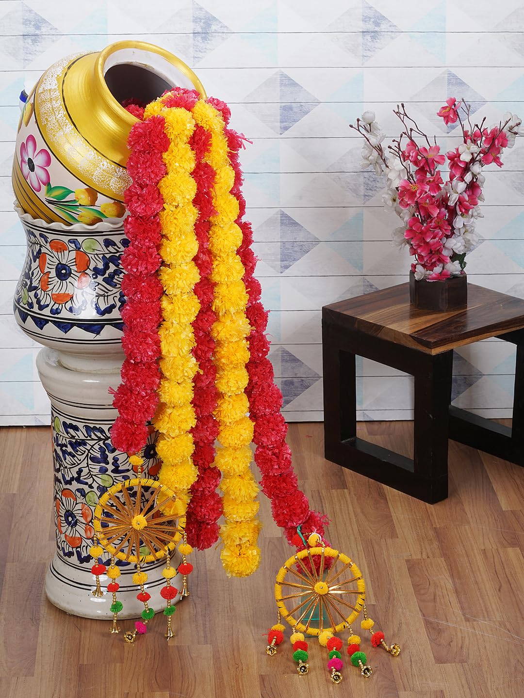 Dekorly Artificial Marigold Flowers Garland with Chakra Home Office Decor