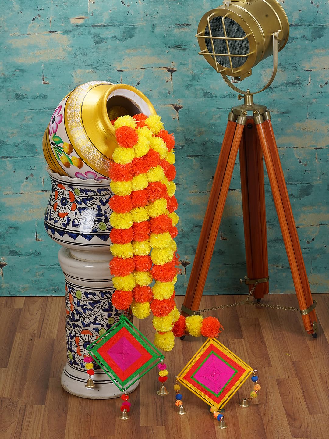 Dekorly Artificial Marigold Flowers Garland with Kites for Home Decoration