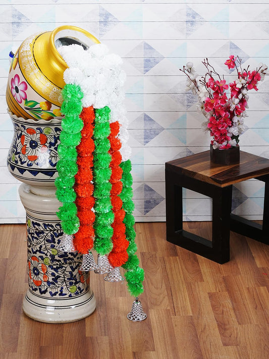 Dekorly Artificial Marigold Flowers Garland with Silver Bells for Home, Office